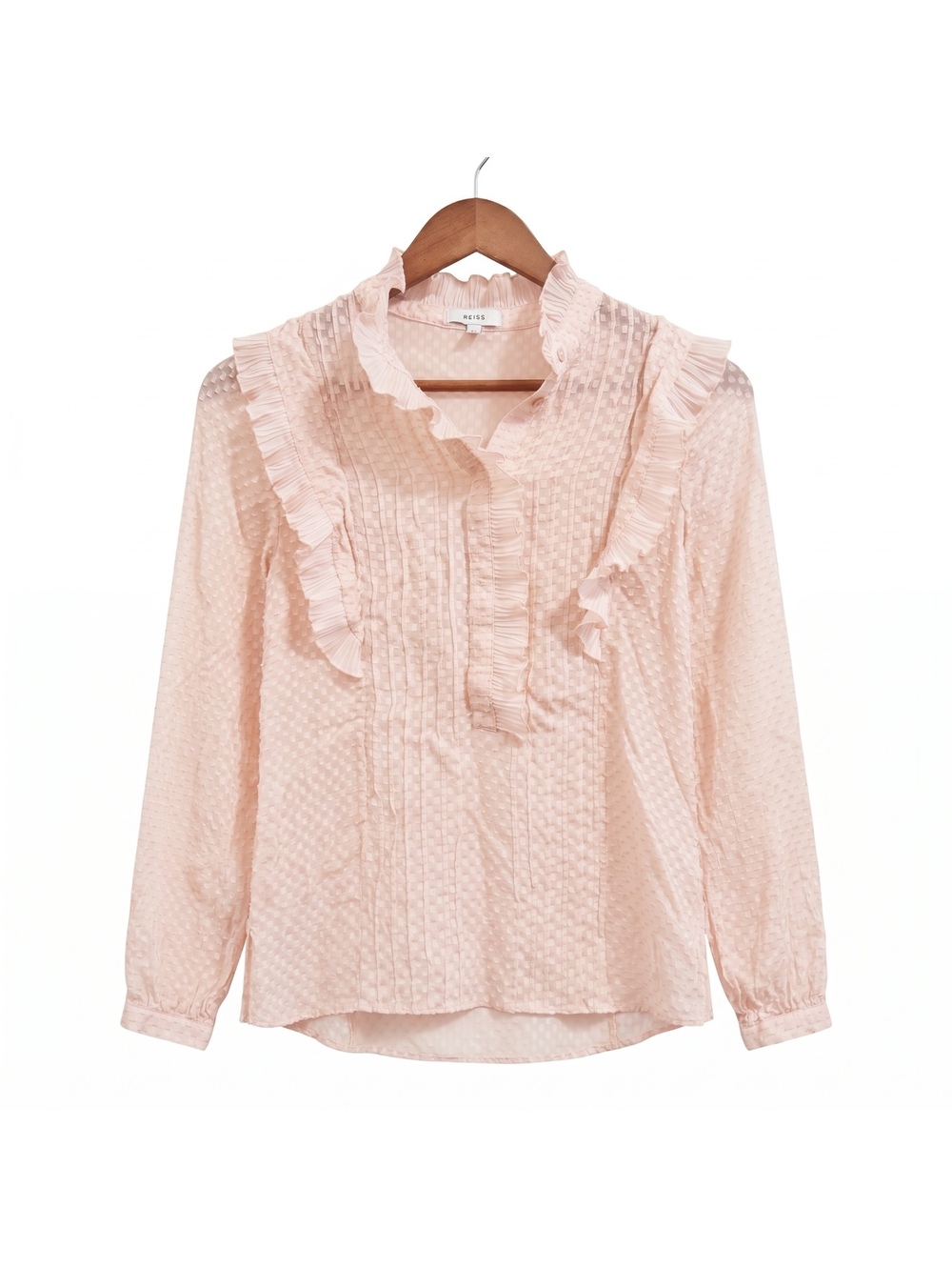 Reiss Taylor Ruffle Detail Jacquard Silk Blend Blouse | Size 2